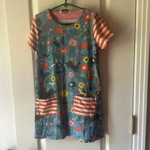 A26 Little Bitty Floral Blue Kids dress with Striped Sleeves